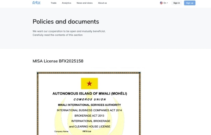 FRTX отзывы: что можно понять о брокере по сайту, лицензии и впечатлению от сервиса 
